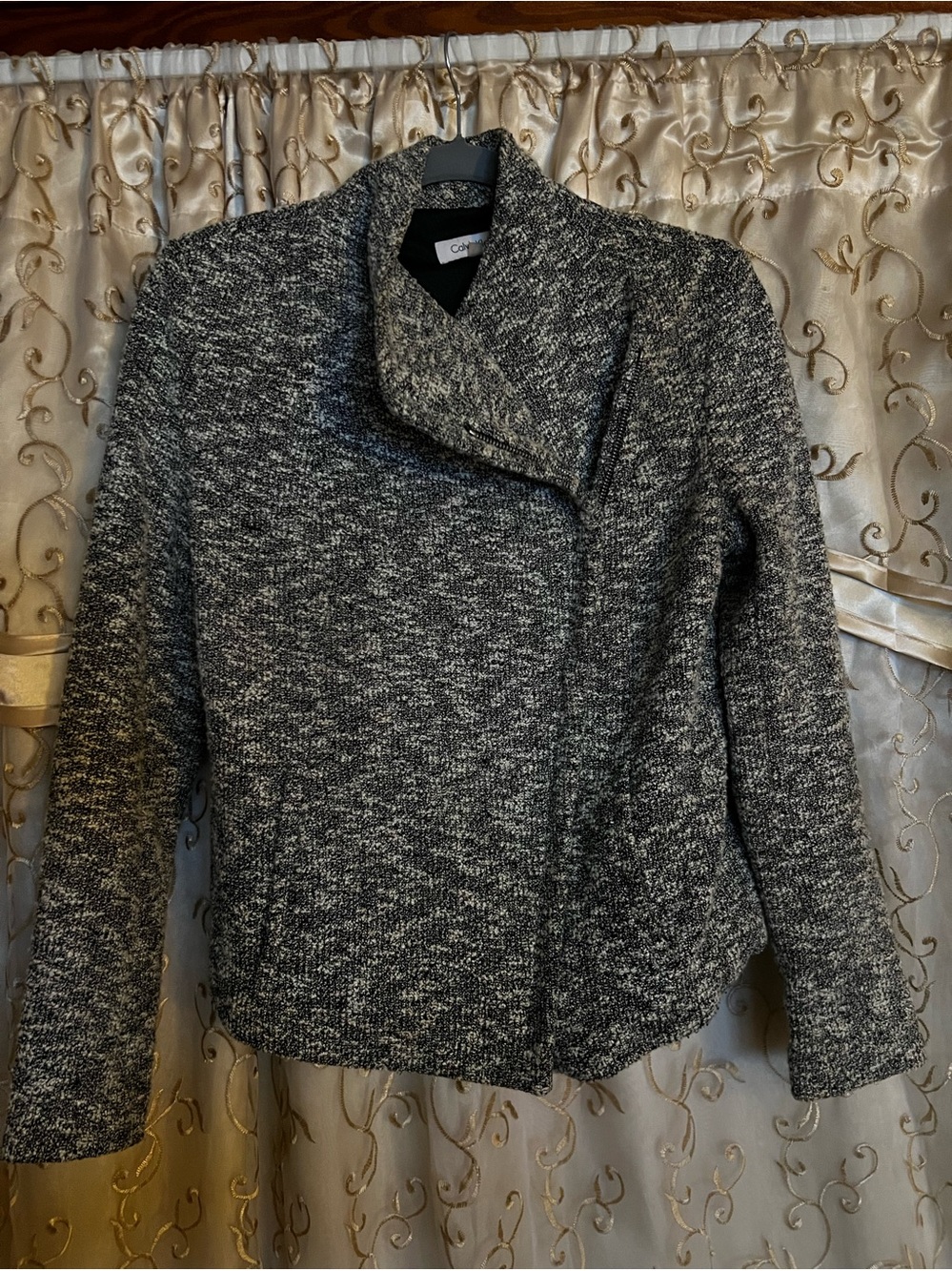 Calvin Klein Black and White Knit Asymmetrical Blazer